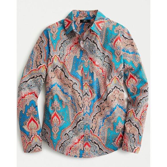 J. Crew Slim Perfect Shirt in Ratti Mediterranean Paisley Print Button Front 2 - Picture 1 of 5